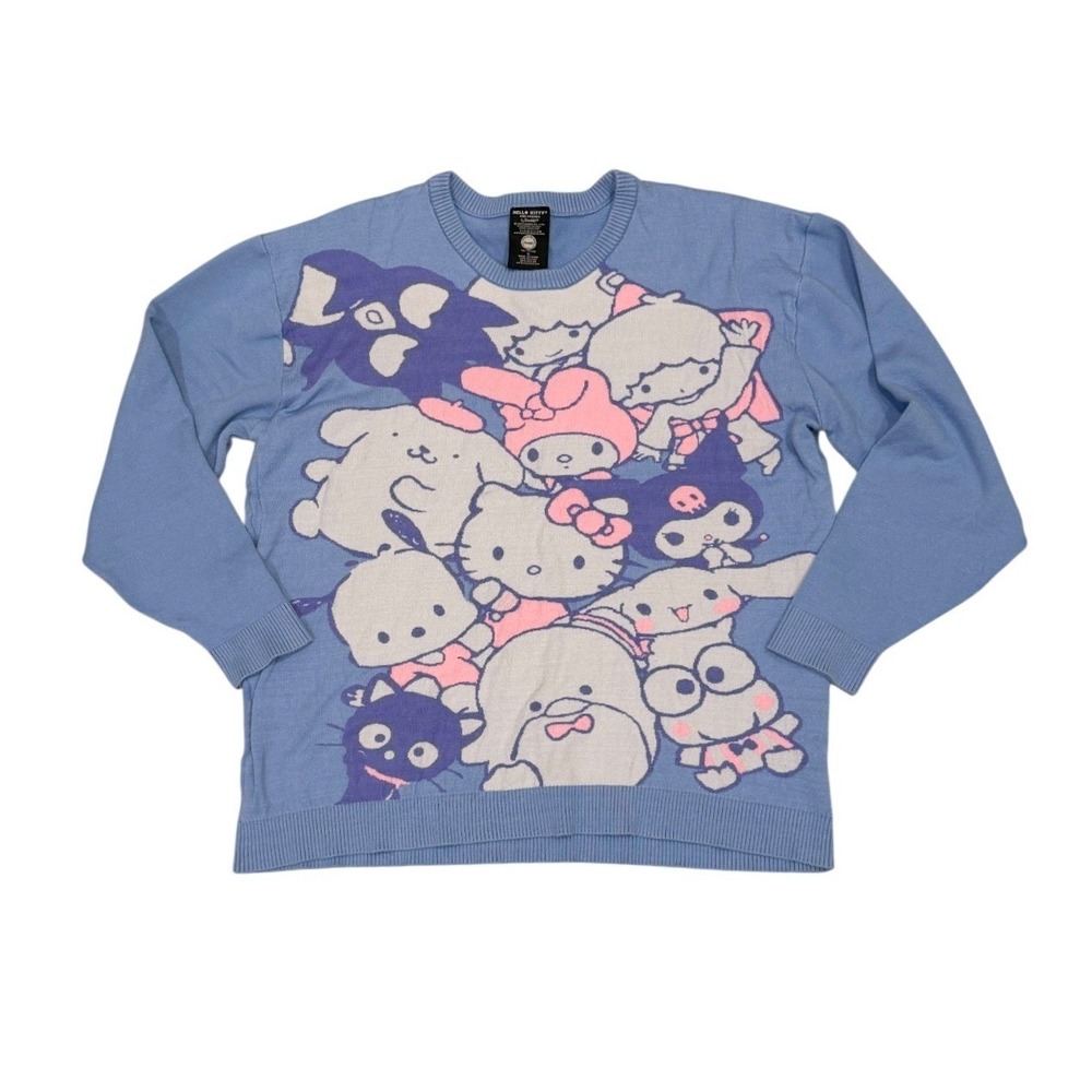 Sanrio Hello Kitty & Friends Womens XL Blue Kawaii Cute Oversized Knit Sweater